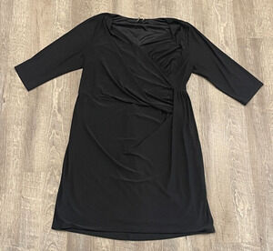 Igigi Dress Womens size 12 Black Draped Short Sleeve V Neck Made In USA